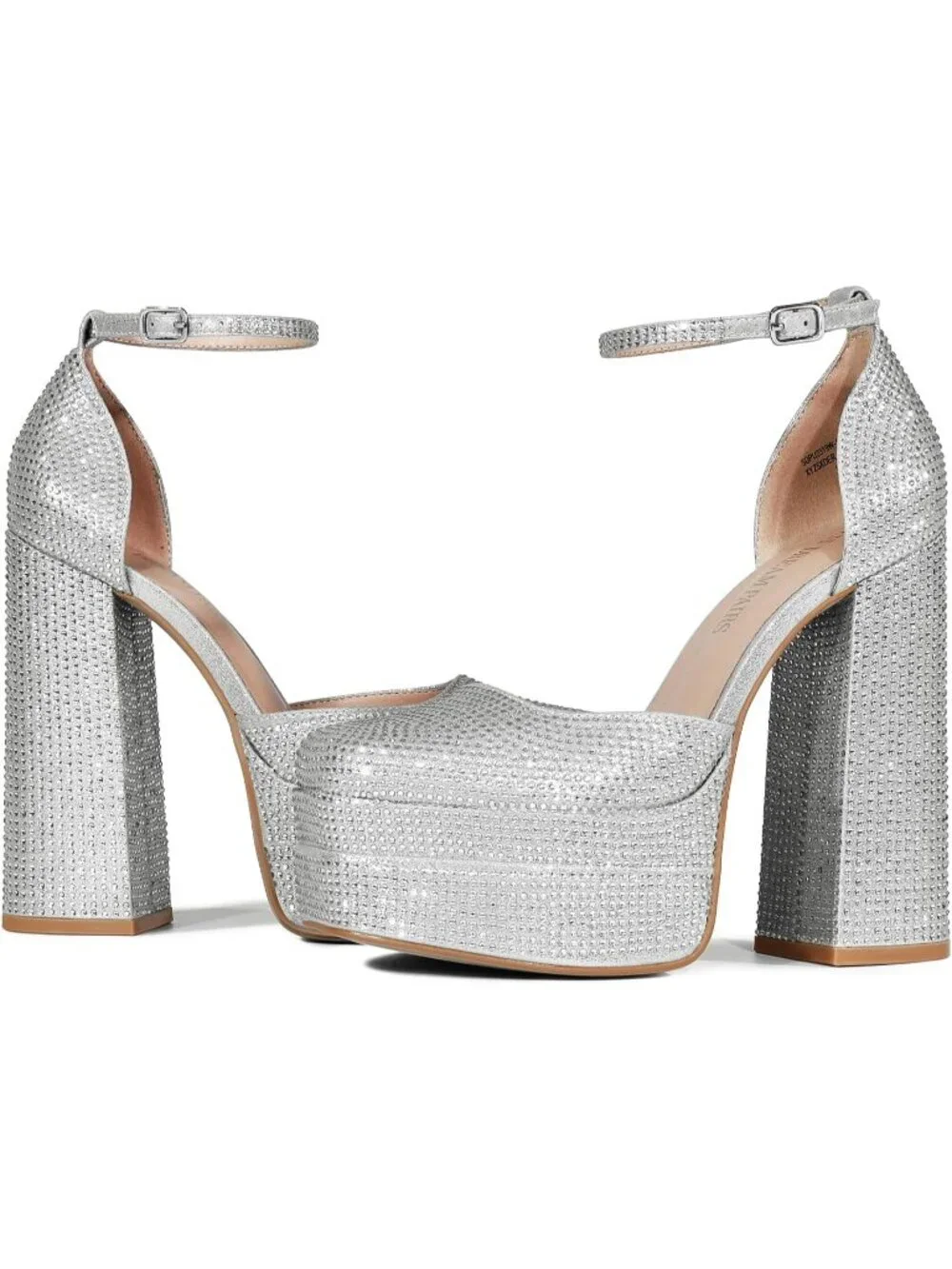 Dream Pairs Women's Silver Square Closed Toe Ankle Strap High Platform Heels